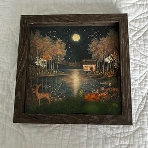 Framed Nighttime Forest Scene Art
